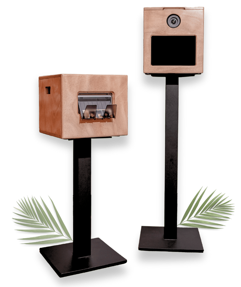 a speaker system with a wooden box on top of it