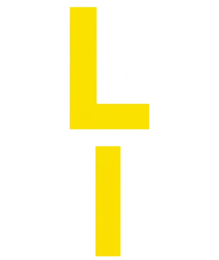 A minimalist graphic of a yellow capital letter L stacked above a vertical line on a white background.