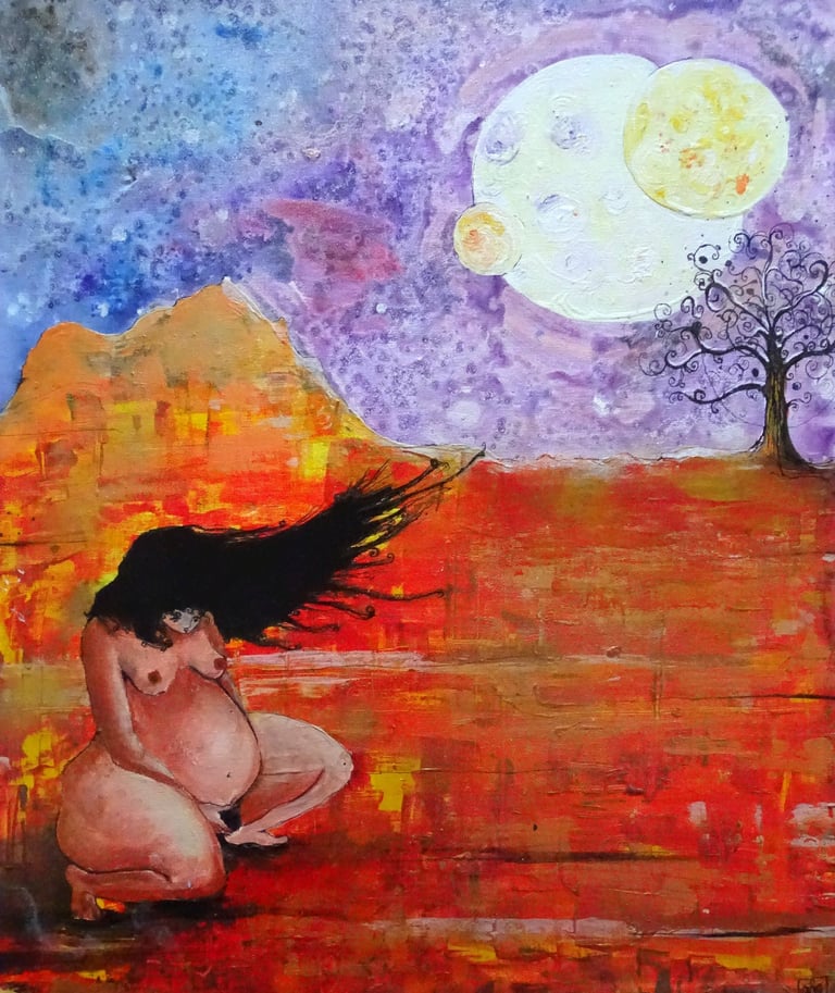 peinture accouchement maternité pleine lune art galerie