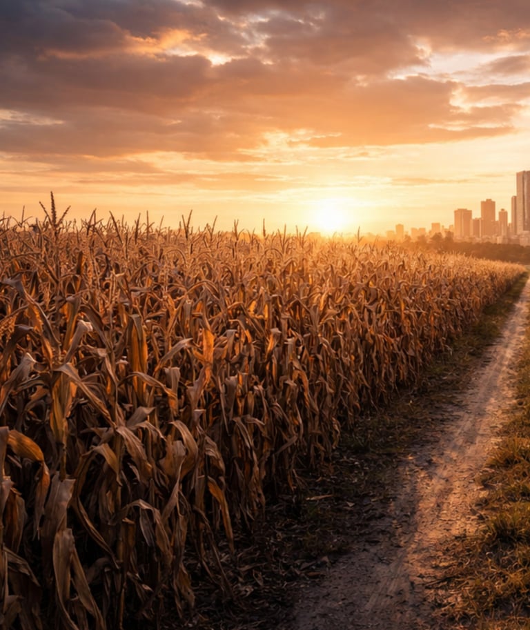 Corn Field in the Fall with a sunset