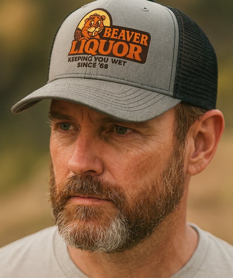 Bromotional Apparel embroidered trucker hat with bro-style graphic optimized for a 5.9x2-inch front 