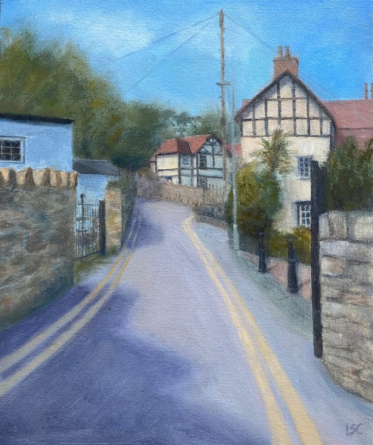 Original oil painting of the lane through the archway at Conwy Quay