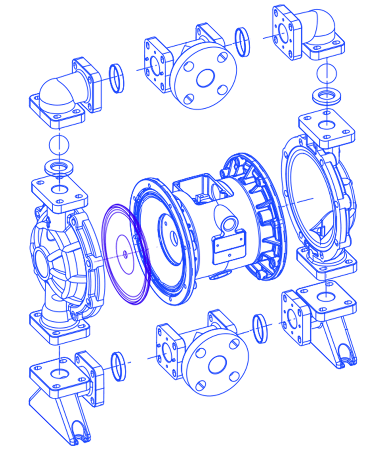 peças-de-reparo-bombas-pneumáticas-de-duplo-diafragma-vista-explodida