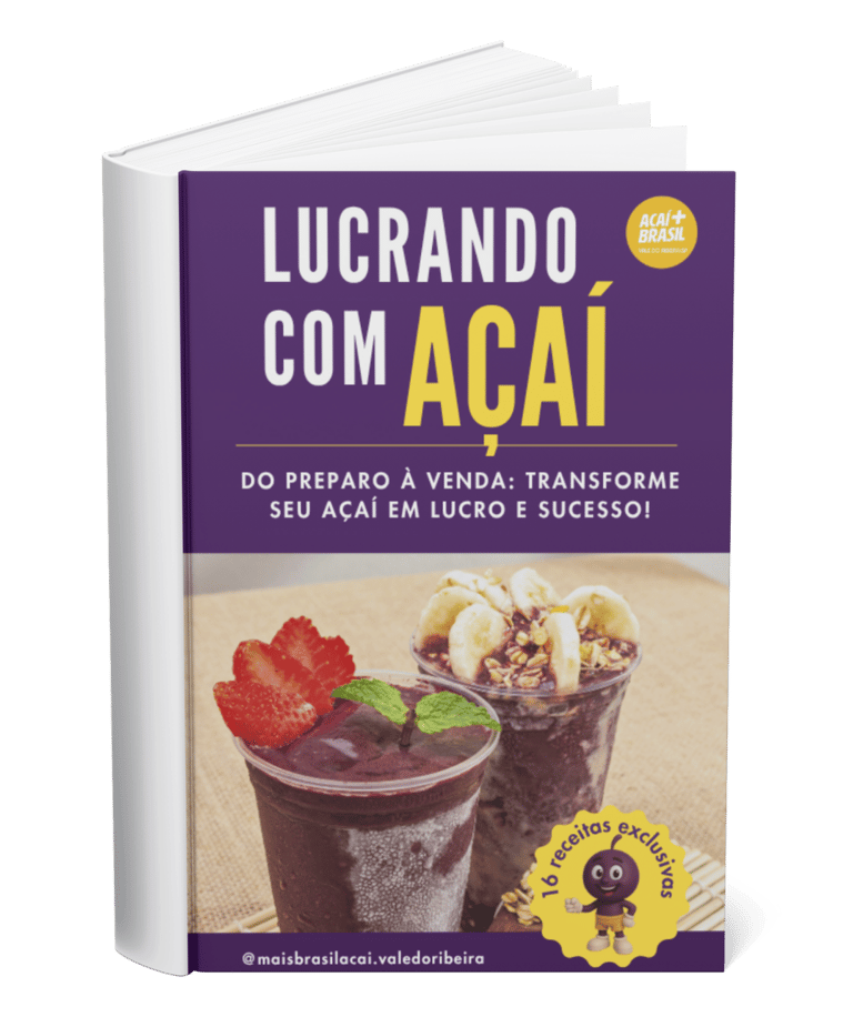 Demonstração e ilustração do E-book oferecido na compra de qualquer produto da Açaí Mais Brasil