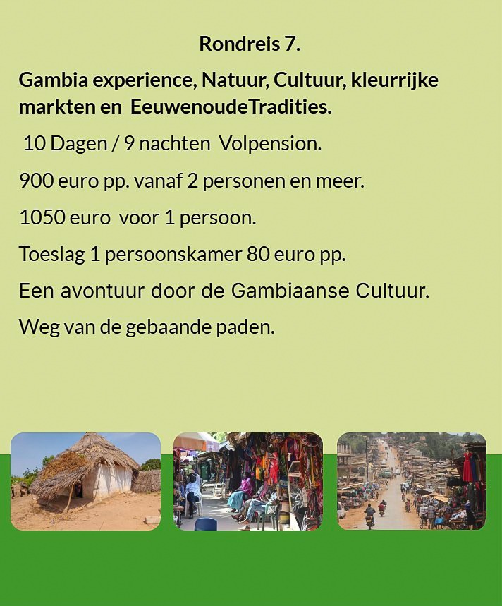 Flyer Tour 7 – 10-daagse Gambia rondreis volpension, prijs vanaf €900 p.p., met focus op natuur, cul