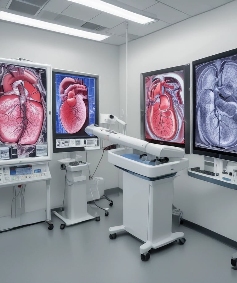 Doctors and nurses collaborating in a bright, modern hospital ward.