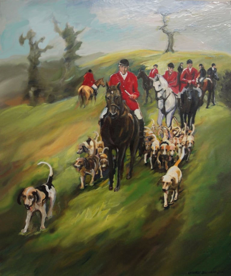 fox hunting oil on canvas painting