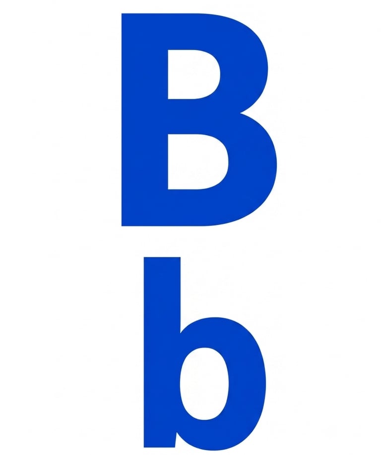 A bright blue capital letter B and a matching lowercase b on a solid white background.