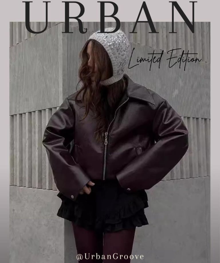 poster of girl standing in a leather jacket