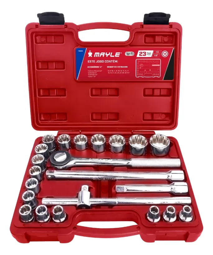 Jogo Soquete Estriado 1/2 23 Pecas 8-32mm 110023 - Mayle