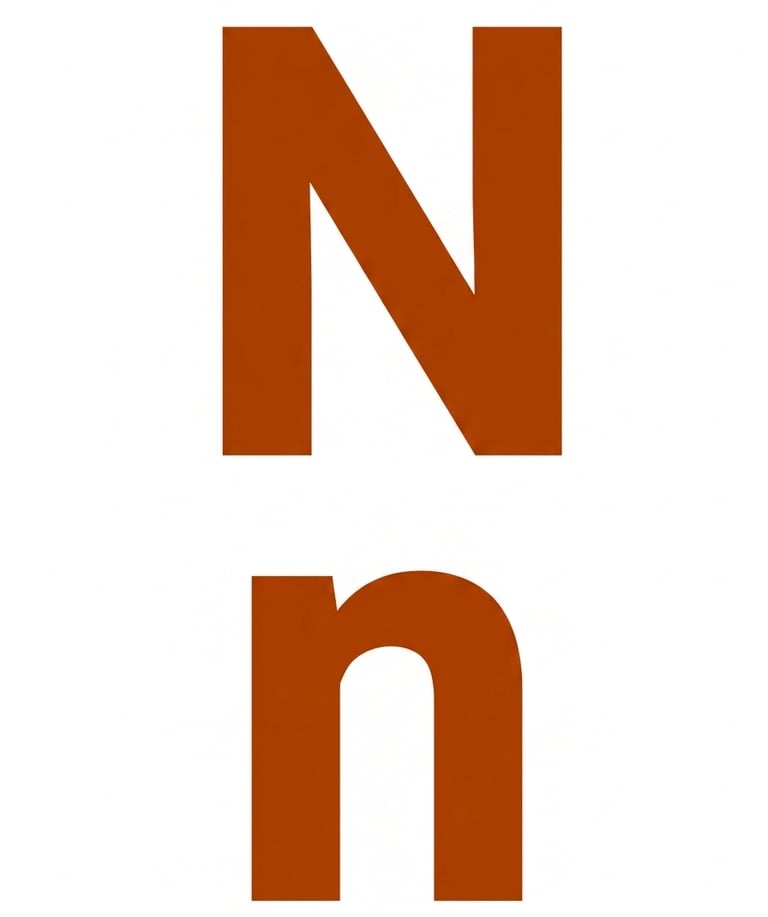 Uppercase and lowercase letter N in a bold burnt orange font on a plain white background.