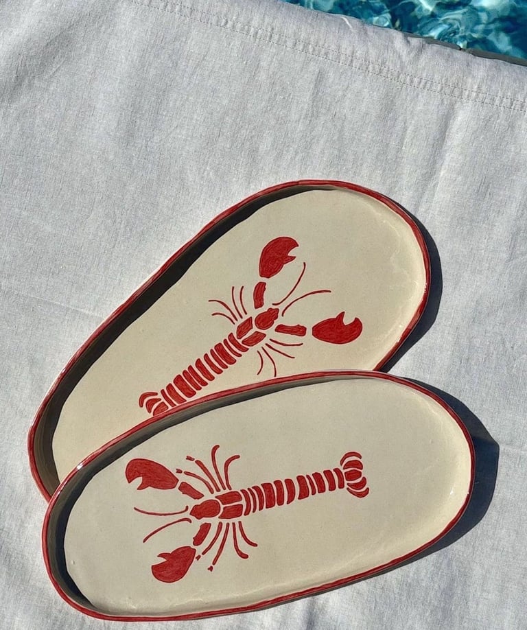 plat vaisselle céramique homard rouge