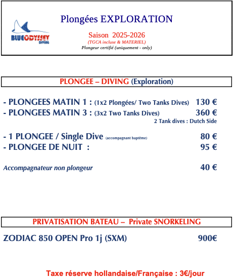 Tarifs des plongées exploration