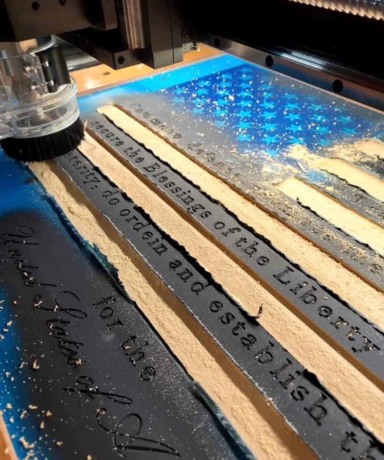 Rustic Wooden CNC Carved American Flag Natural Color Burned Wood Man Cave