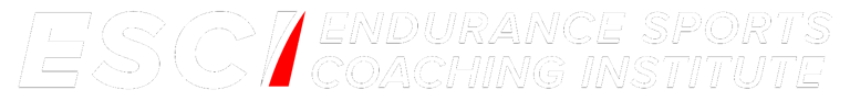 Endurance Sports Coaching Institute ESCI horizontal logo in white and red on a black background.