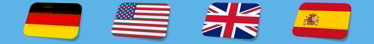 Germany, USA, UK and Spain flags in a row