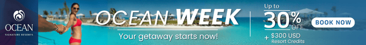 Ocean Week luxury resort sale with up to 30% off beach vacations and $300 resort credits.