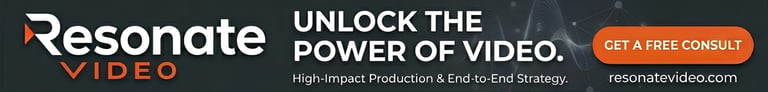 Resonate Video banner for high-impact production and strategy services with a free consultation call to action.