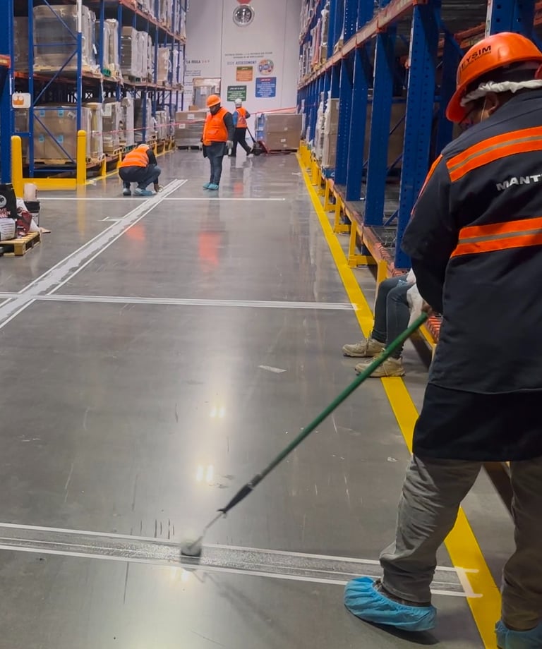 unas personas reparando las juntas de un piso de concreto