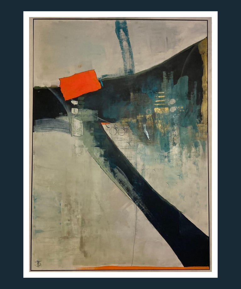 an abstract painting by Brendon Taylor a local artist from Frigiliana