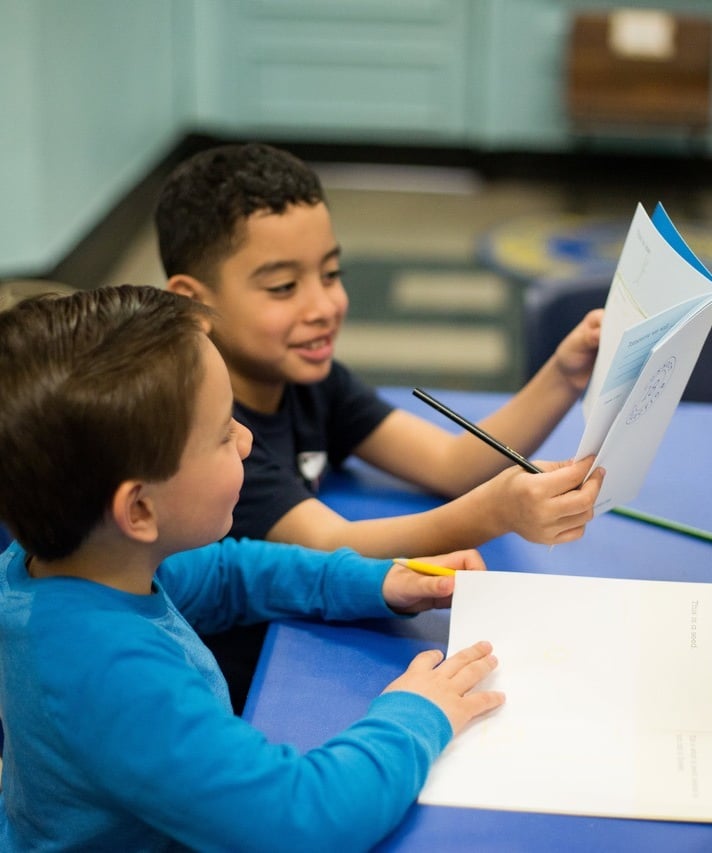 Students discuss their workbook reflections.