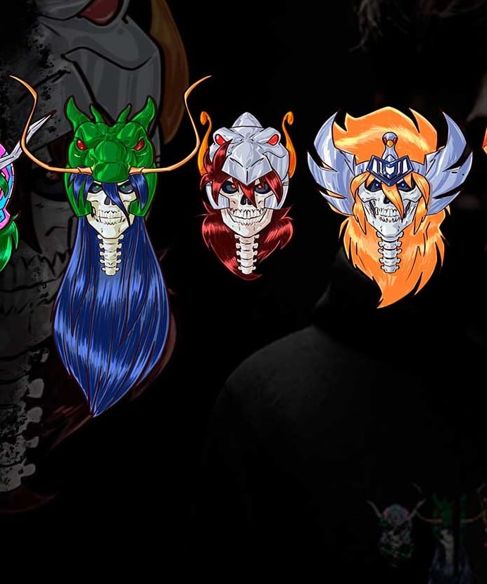 Cavaleiros em esqueletos de frente