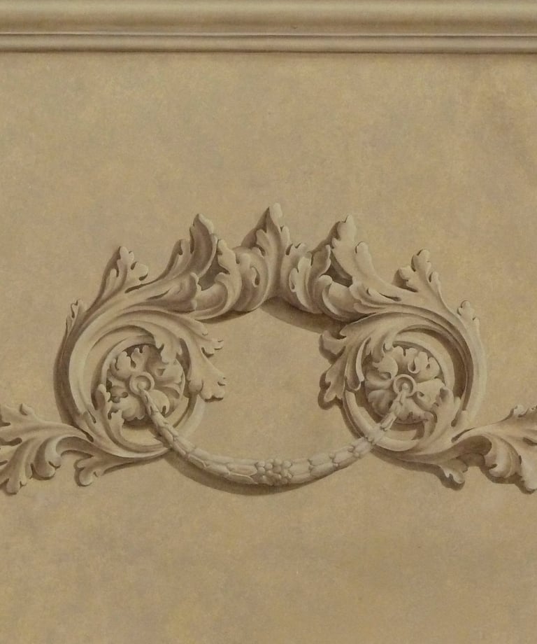 Ornementation, moulures et matière par cette grisaille, ce trompe-l'oeil apporte un style et du raffinement à vos intérieurs.