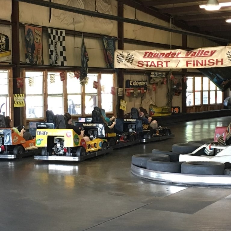 indoor go kart race at start line