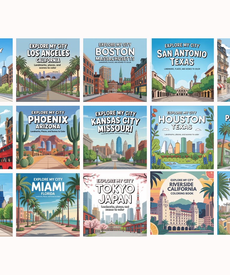collection of Explore my city coloing books