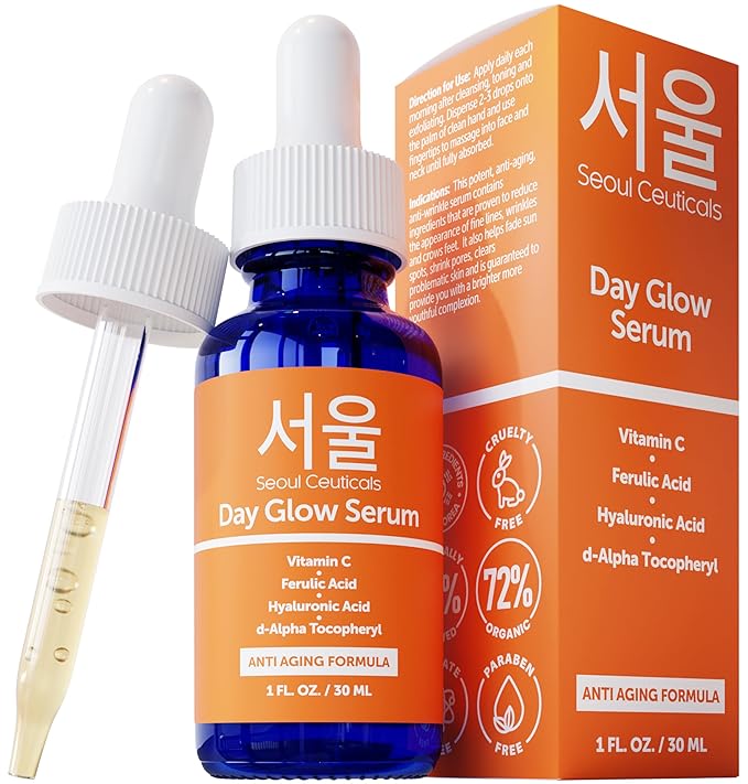 SeoulCeuticals 20% Vitamin C serum with hyaluronic acid and CE Ferulic acid in 1oz bottle,