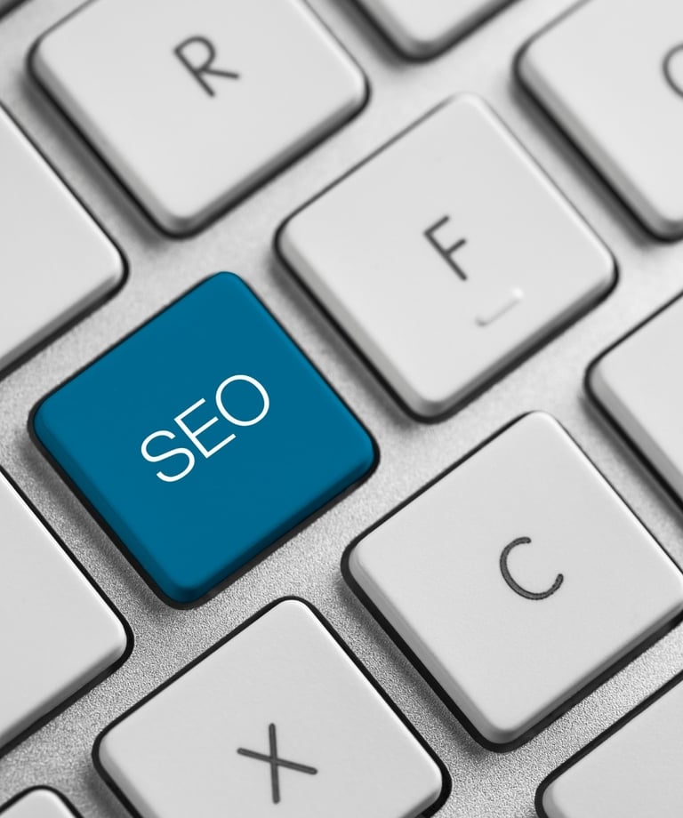 a blue button with the word seo on it