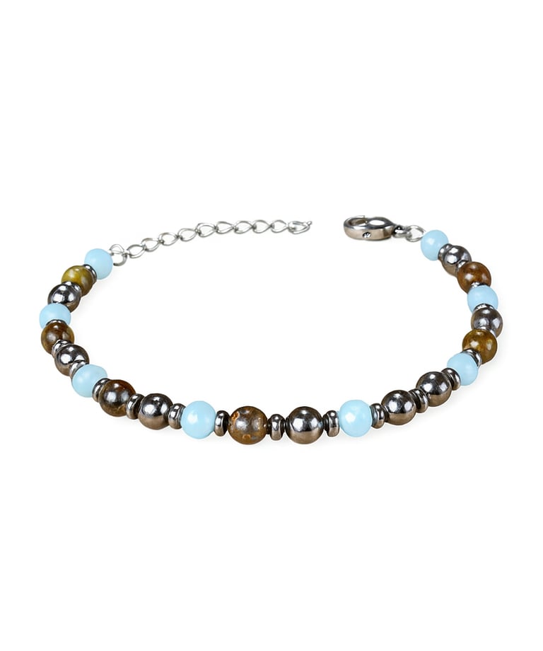 a bracelet bracelet with a brown and blue beaded bracelet