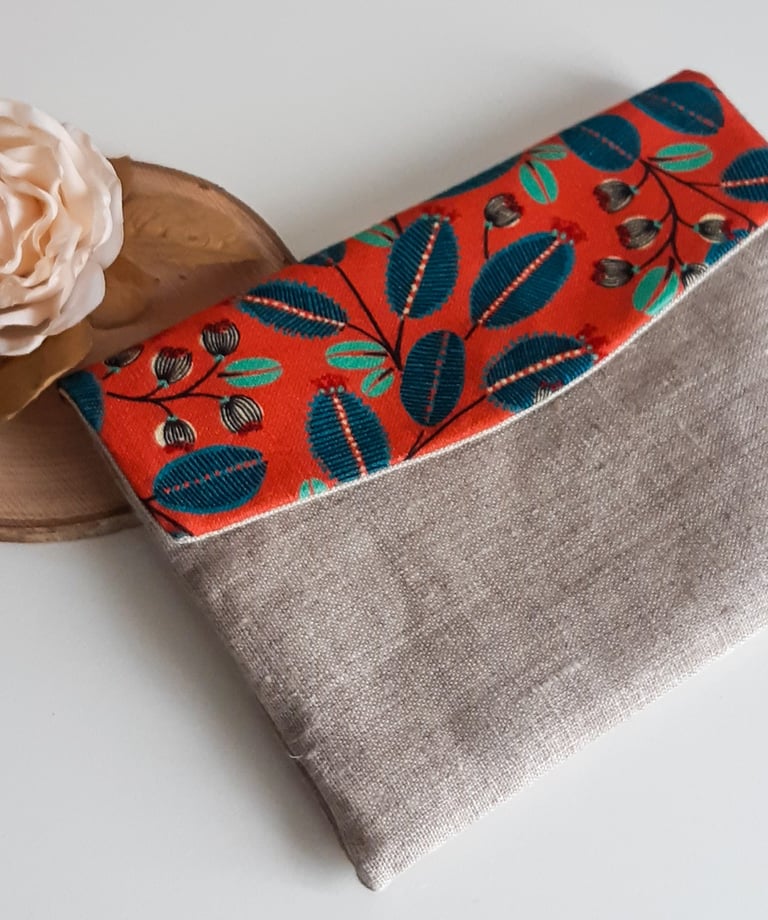 pochette femme en tissu coton et lin à rabat