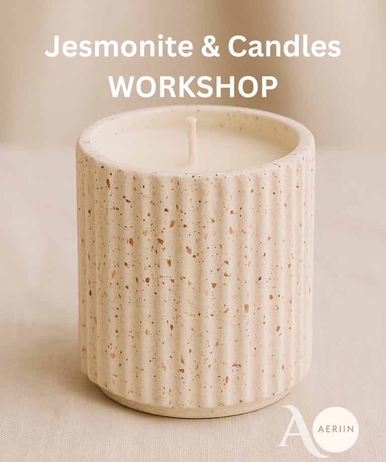 Jesmonite Workshop in Bern – handgemachte Objekte und Kerzen in Steinoptik. Kreativer Kurs für Desig