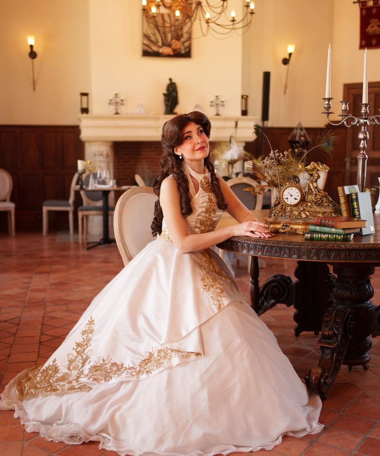Robe de mariée princesse perles dorées satin duchesse mousseline créatrice oise val d'oise eure