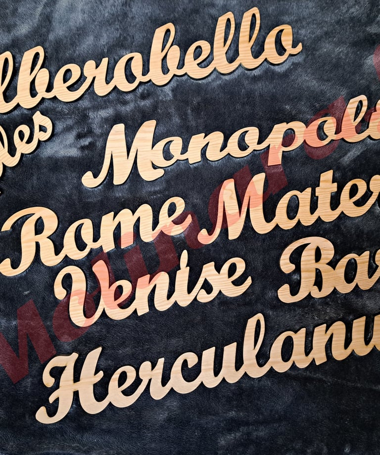 a group of wooden cutouts of different types of wood