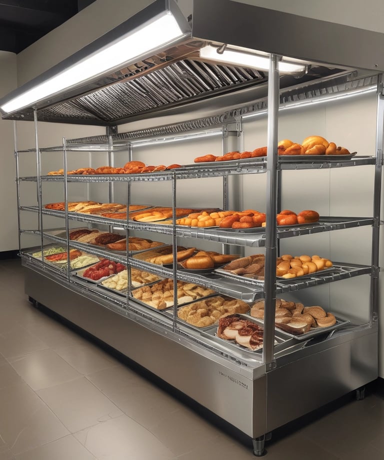 a buffet table with three different types of food