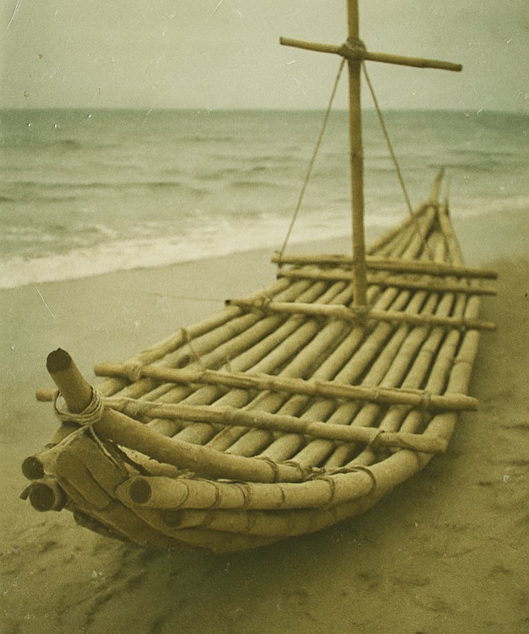 bateau en bambous pour la Journée internationale du bambou.