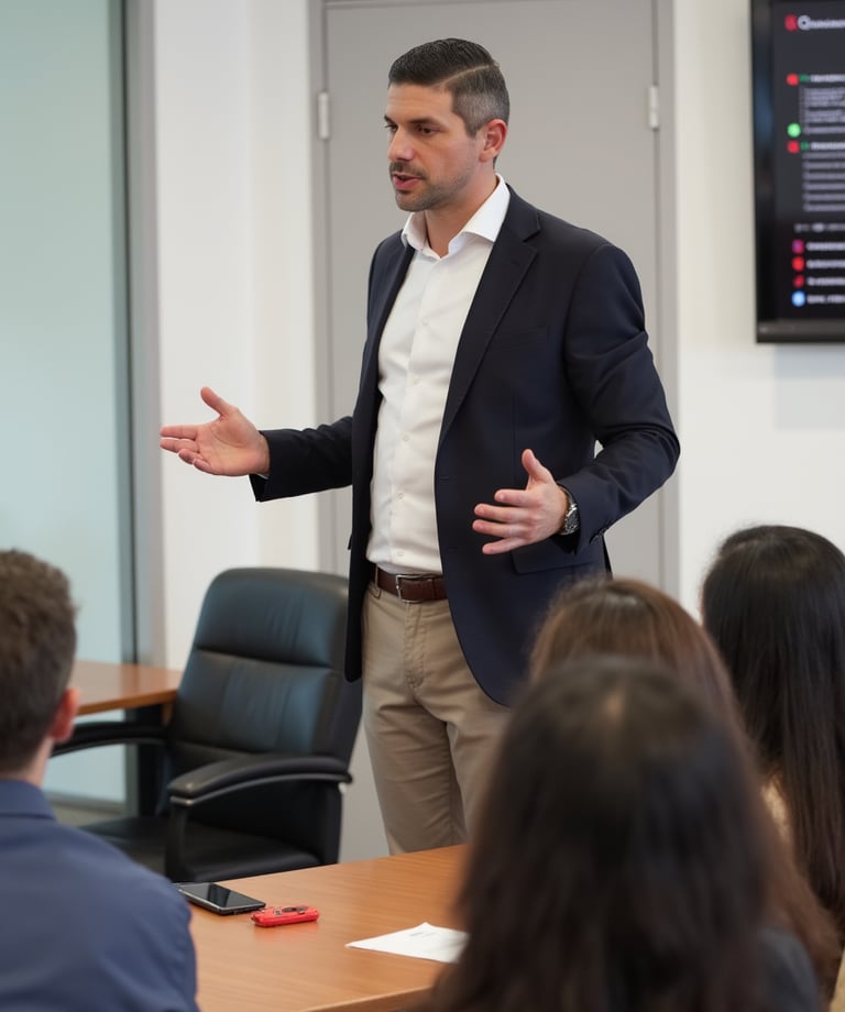 Adam Bair delivering a keynote presentation on Legal AI integration to a group of professionals