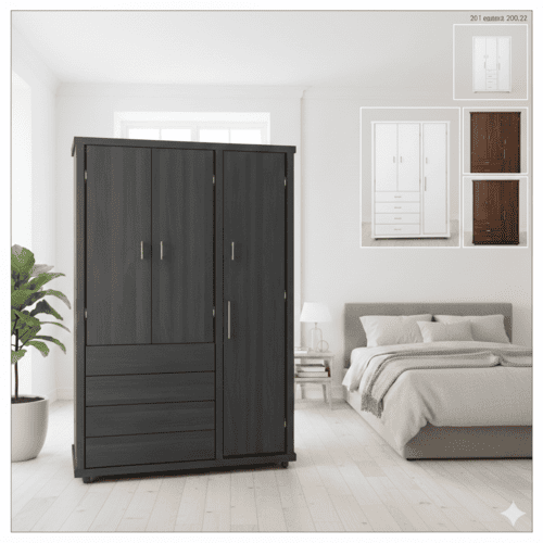 Ropero de mdf con llantas de espacio colgar y doblar con cajones