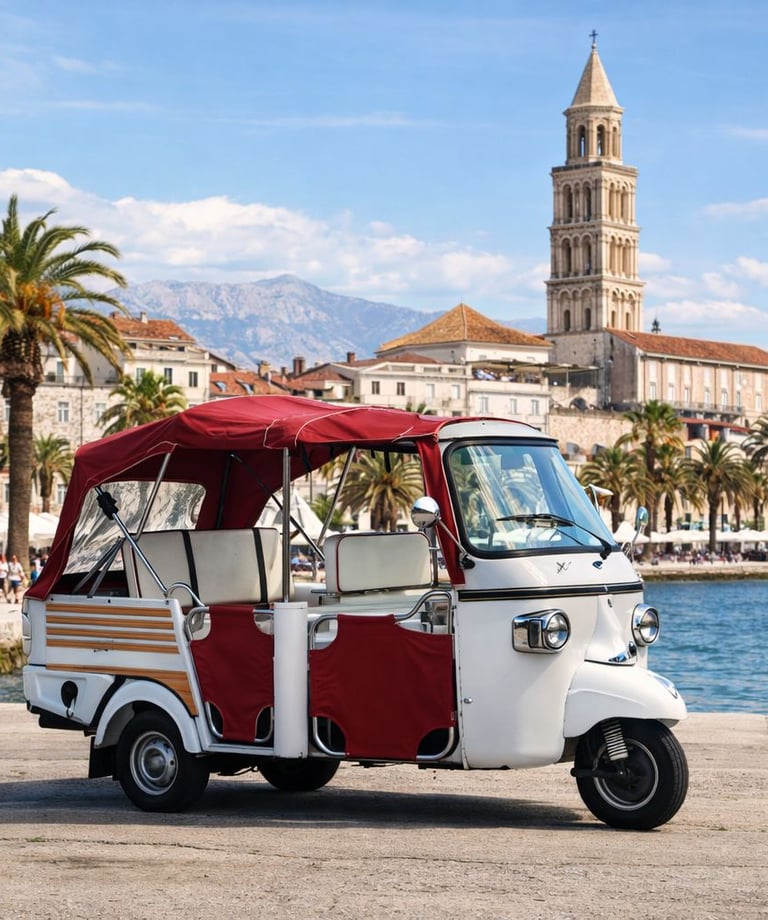 retro tuk tuk tour in Split with panoramic view