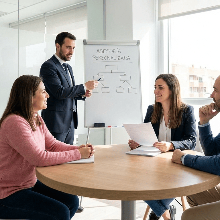 Consultoría fiscal especializada para personas físicas en oficina corporativa moderna.