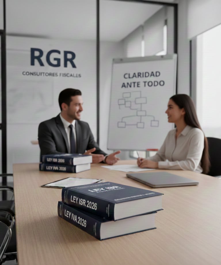 Consultores fiscales analizando Ley del ISR 2026 y disposiciones de IVA en sesión de trabajo.