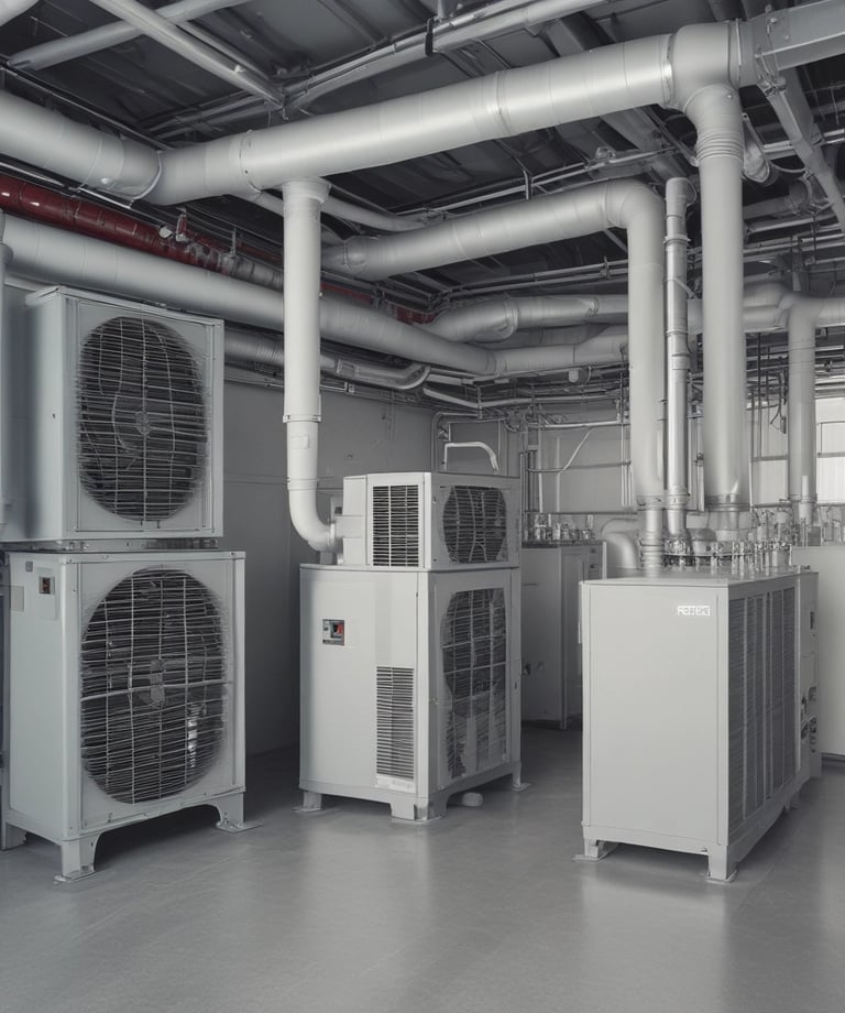 a room with a lot of air conditioning equipment