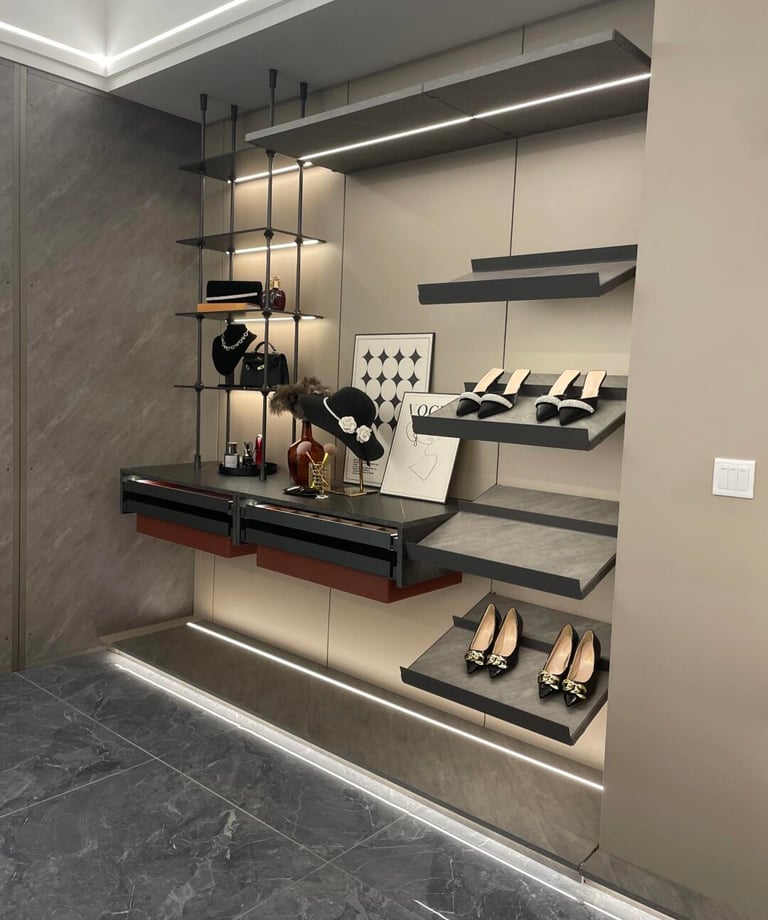 rich wood-tone wardrobe design 