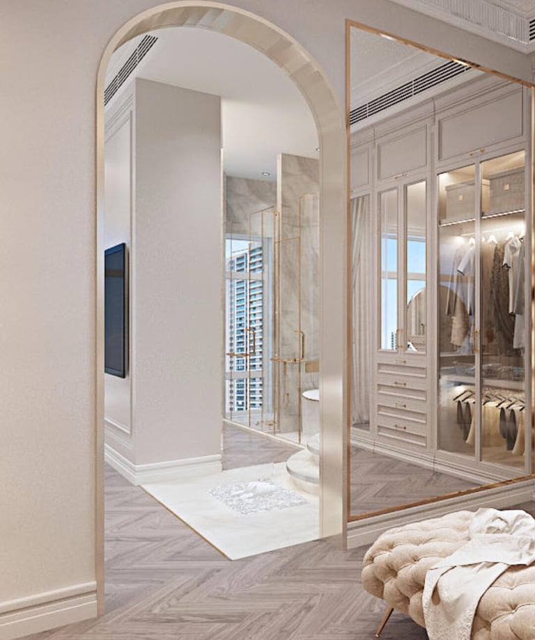A light luxury wardrobe design with elegant finishes