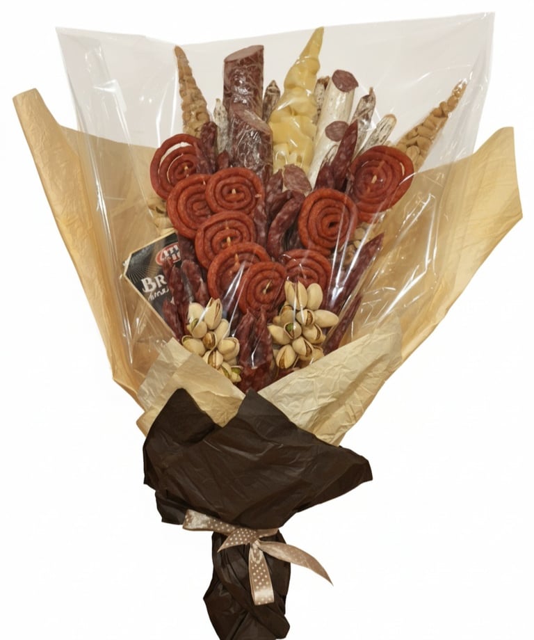 Maisto puokštė iš dešrelių ir sūrio. Panevėžyje