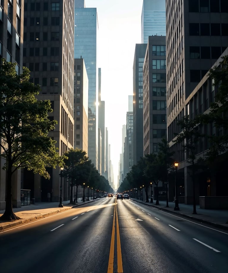 a city street with a car driving down the road