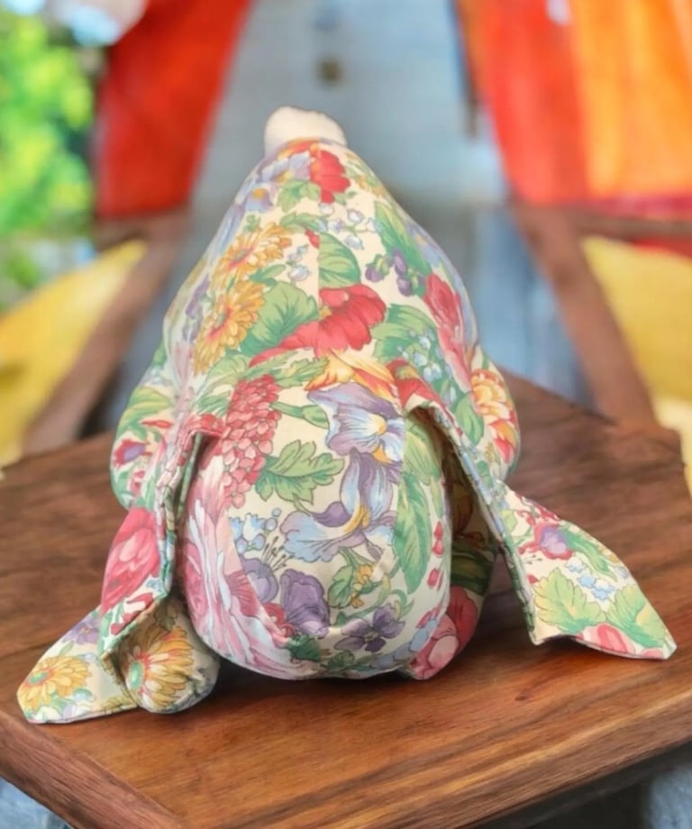 Stuuffed bunny rabbit in floral pattern