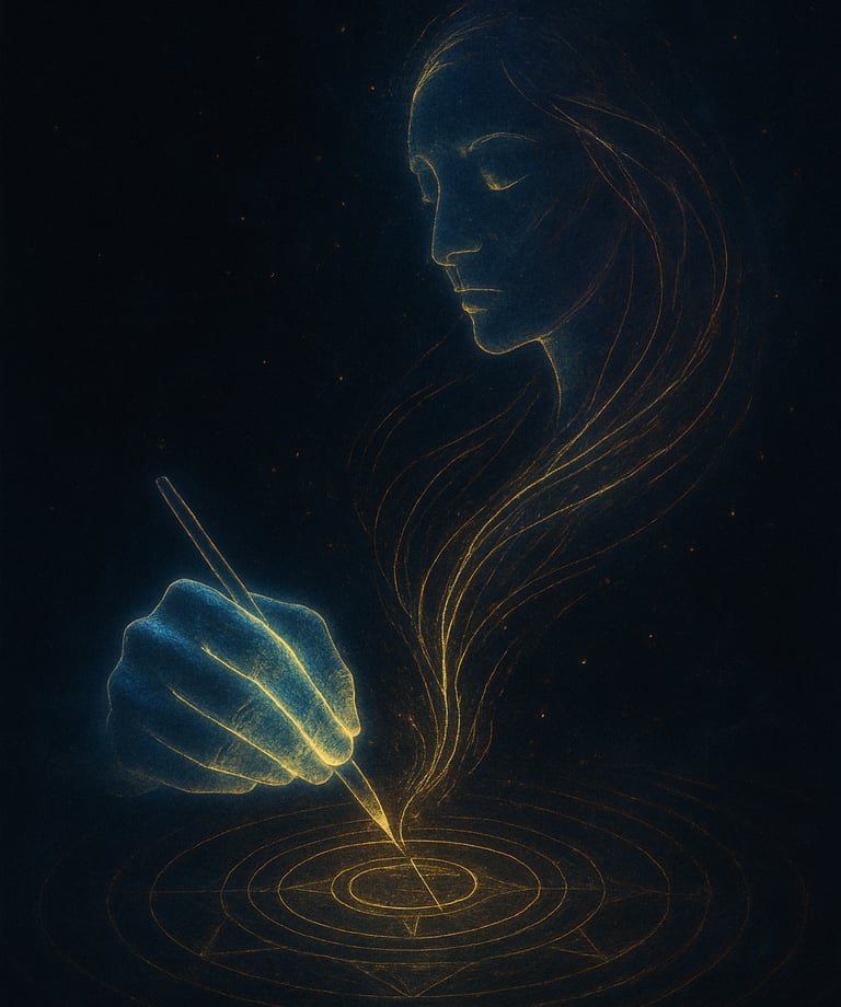 a woman with a pen and a pen in her hand